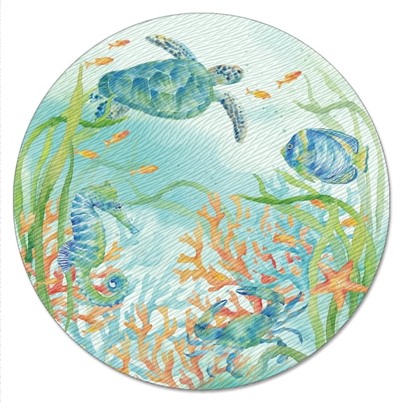 CounterArt Sea Turtle Tempered Glass Lazy Susan Turntable 13"