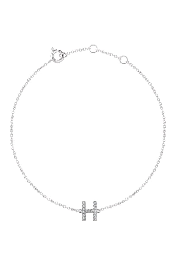 14K White Gold .06 CTW Diamond Initial "H" 6-7" Bracelet