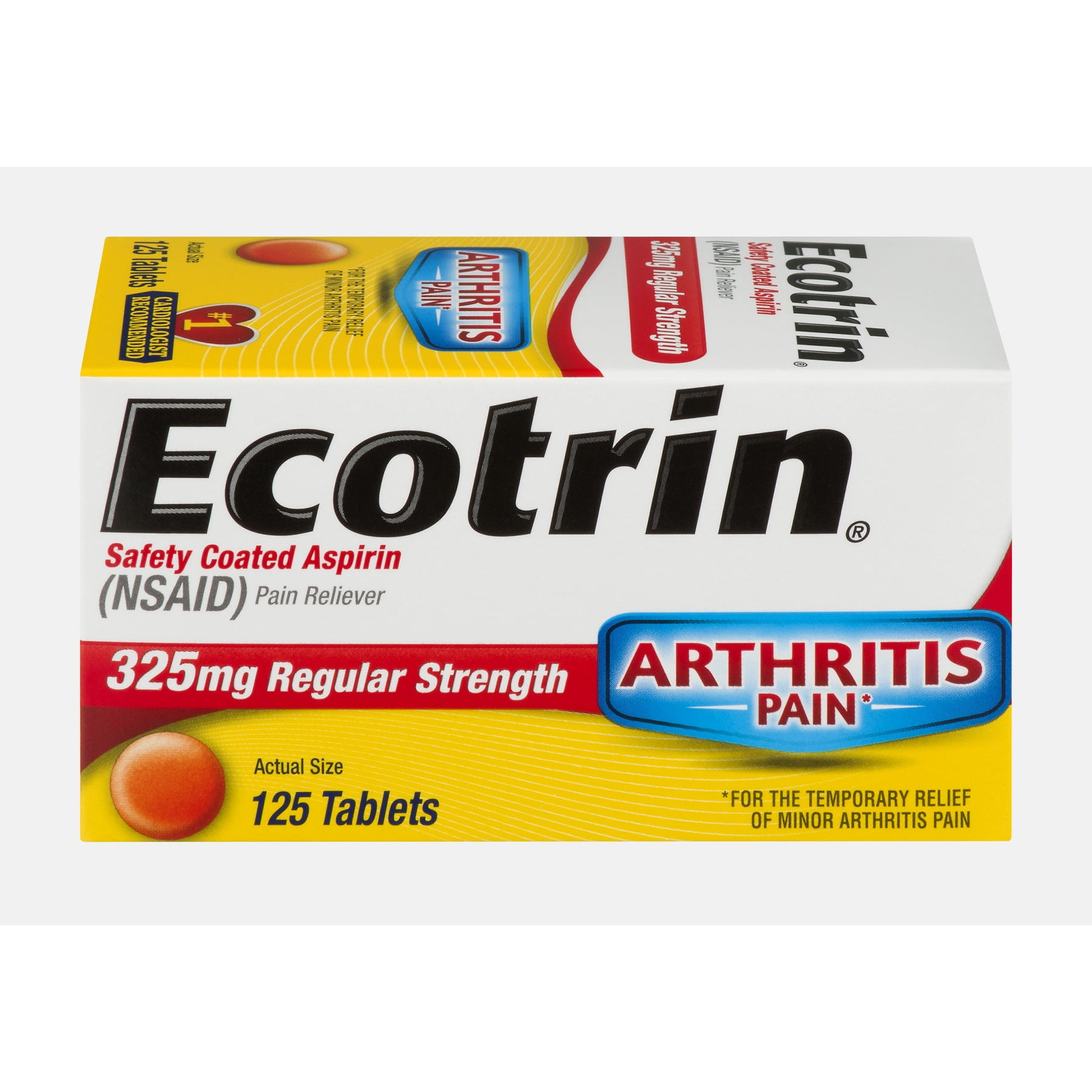 Ecotrin Regular Strength Safety Coated Aspirin, Arthritis Pain, 125 Tablets