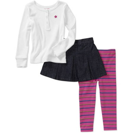Garanimals Baby Girls' 3-Piece Henley, Skort and Legging Set
