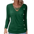 thumbnail image 2 of Pejock Women's V-Neck Long Sleeve Knit Top, Casual Stretch Blouse with False Buttons, Comfortable Polyester Spandex Shirt for Plus Size, Relaxed Fit Tunic Tee, 2 of 9
