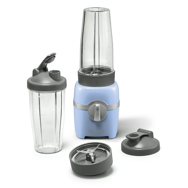 Starfrit 7 pcs Personal Blender, 2 x 28oz (828ml) cups, 2 x travel lids, 2 blades, 3 speed modes: Low, High & Pulse, 300W