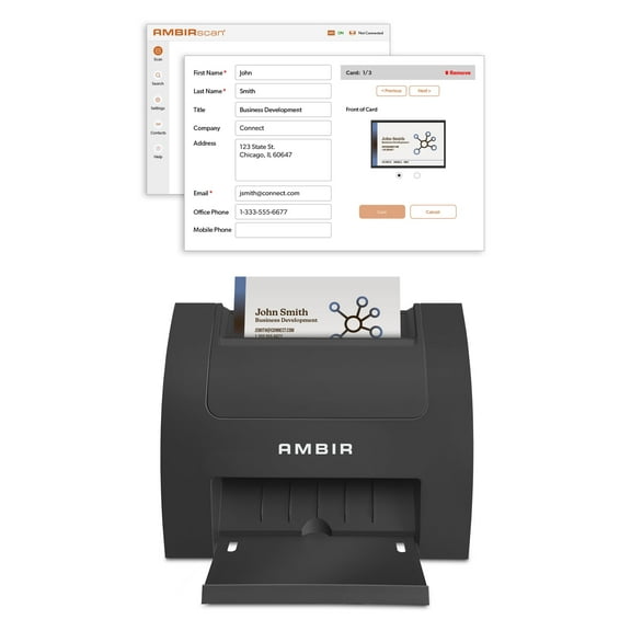Ambir Business Card Scanner PS670ST-BCS High Speed Single Sided Vertical USB Powered Business Card Scanner with AmbirScan Business Card for Windows PC