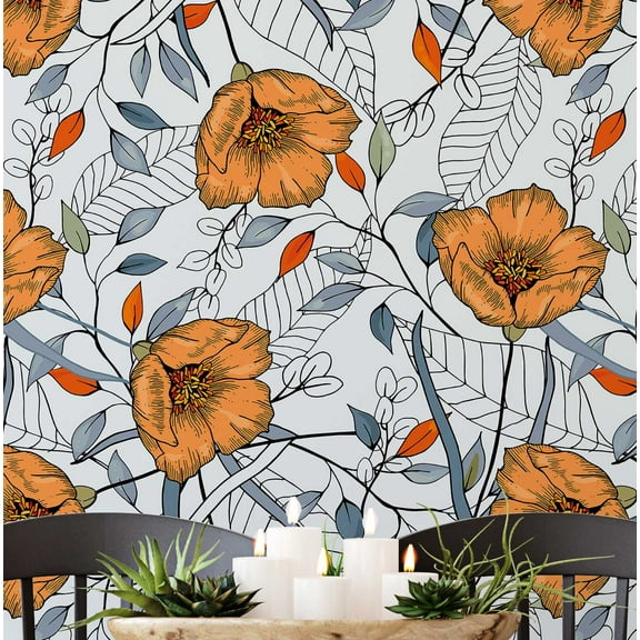 S4Sassy Removable Nature-Inspired Waterproof Wall Wrap, Finish Wallcover, Sketch Flower Vines Contact Paper For Walls, Cabinets, Dresser, Self Adhesive Vinyl Wallpaper Roll - Blue (25"X 120")