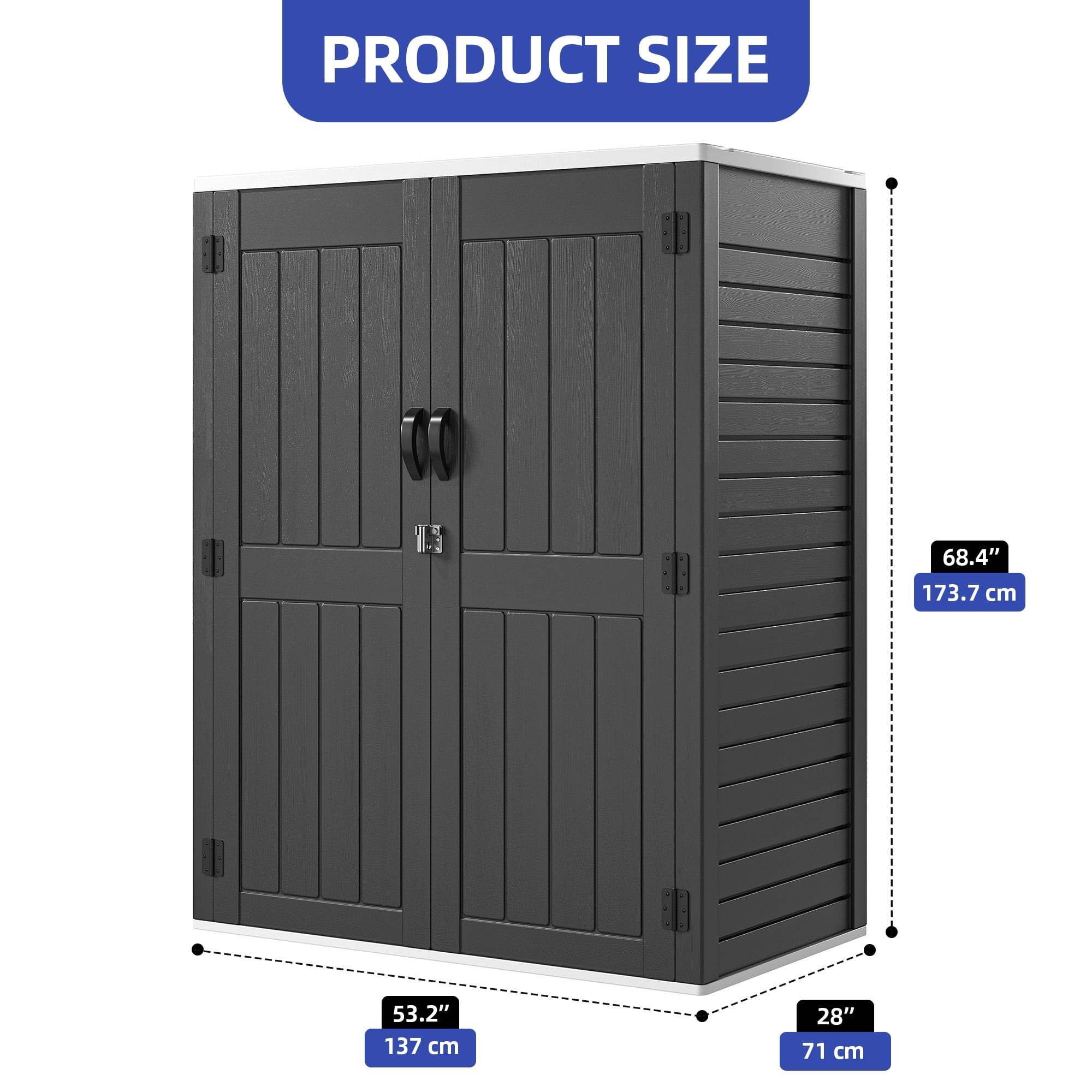 Uforic Outdoor Storage Shed, 59 Cu Ft Tool Shed Ideal for Garden, Garage & Patio, Lockable Door, Dark Gray
