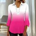 thumbnail image 5 of Olyvenn Womens Summer Tops,Women's Casual Collared V-Neck Petal 3/4 Sleeve Gradient Blouse Stylish Lightweight Top for Everyday Wear Hot Pink XXL, 5 of 7