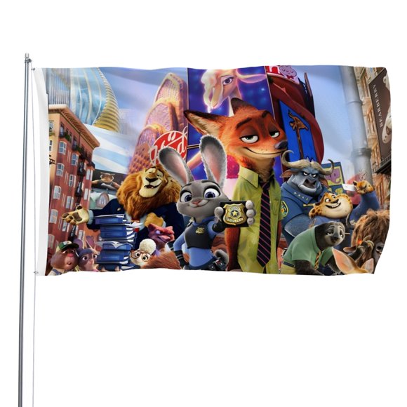 Zootopia Bandera impresa con temática, regalo perfecto para fanáticos, amigos y familiares, y adecuada para actividades al aire libre e interiores, decoraciones de fiesta. 120*180CM