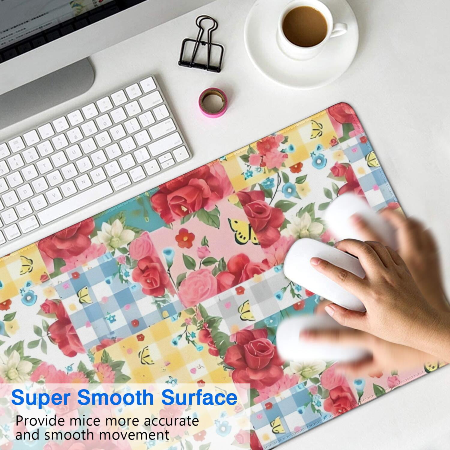 Long Mouse Pads for Desk,Pioneer Flower Floral Print Pattern Desk Mats on Top Of Desks, Desk Mouse Pad Extra Large with 3mm Non-Slip Base and Stitched Edge for Gaming,Office,Work,Home 35.4"x15.7"
