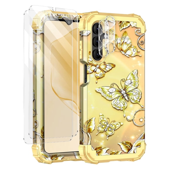 CASEFIV for Samsung Galaxy A15 5G Case,Three Layer Heavy Duty Sturdy Shockproof Full Body Protection Rugged Hard PC Soft TPU Bumper Case,Yellow