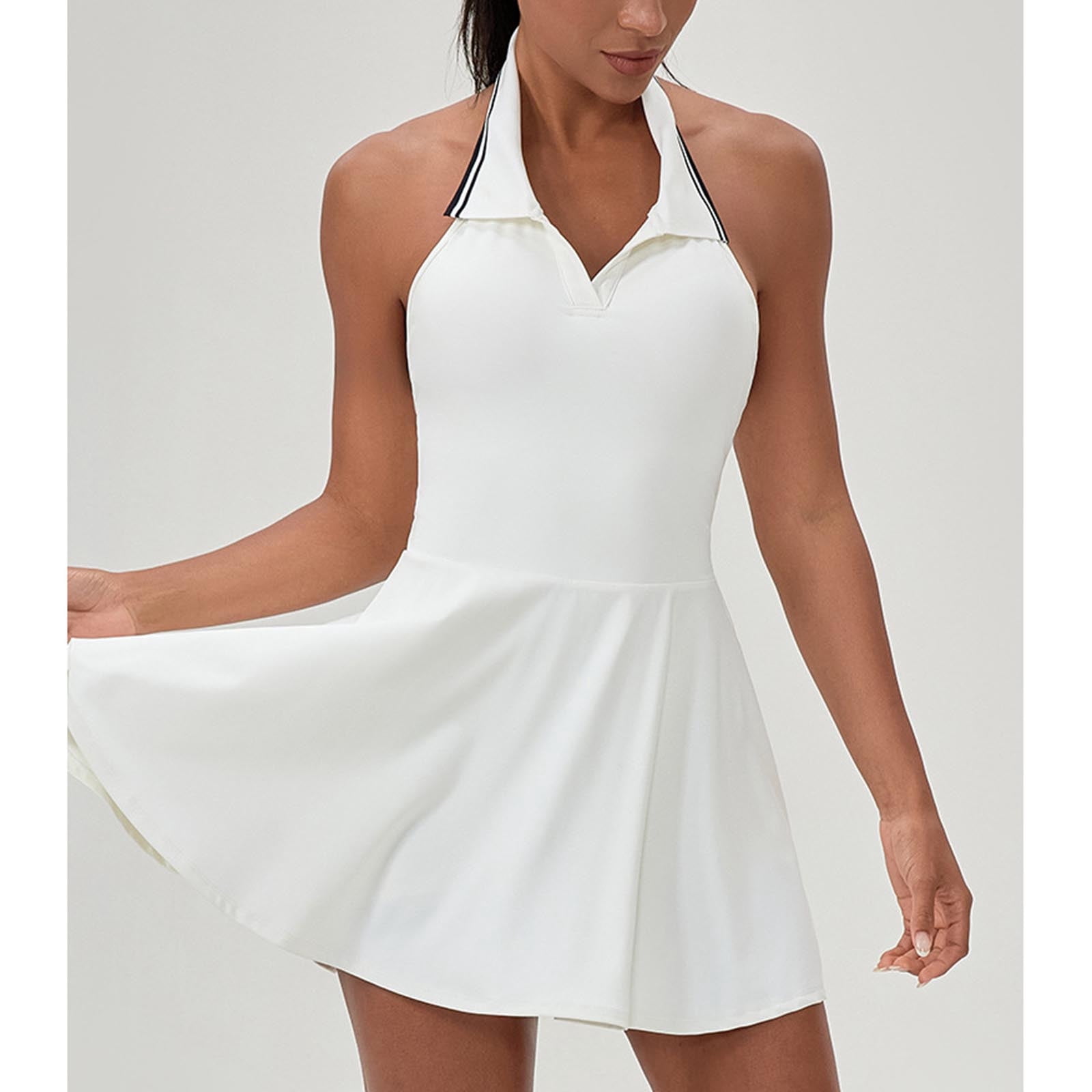 Enjoytime Athletic Dresses for Women 2026 Leeveless Turndown Collar Backless Mini Dress Golf Workout Tennis Dress