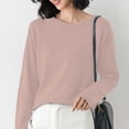 thumbnail image 4 of Womens Sweaters Cozy Knit Sweaters Loose Fit Round Neck Pullover Versatile Solid Layering Shirt Knitted Sweater Pink XL, 4 of 5