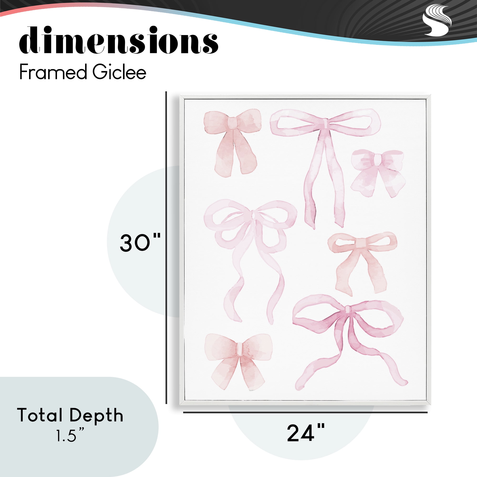 Pink Watercolor Bows White Framed Giclee Art, design by Kim Allen