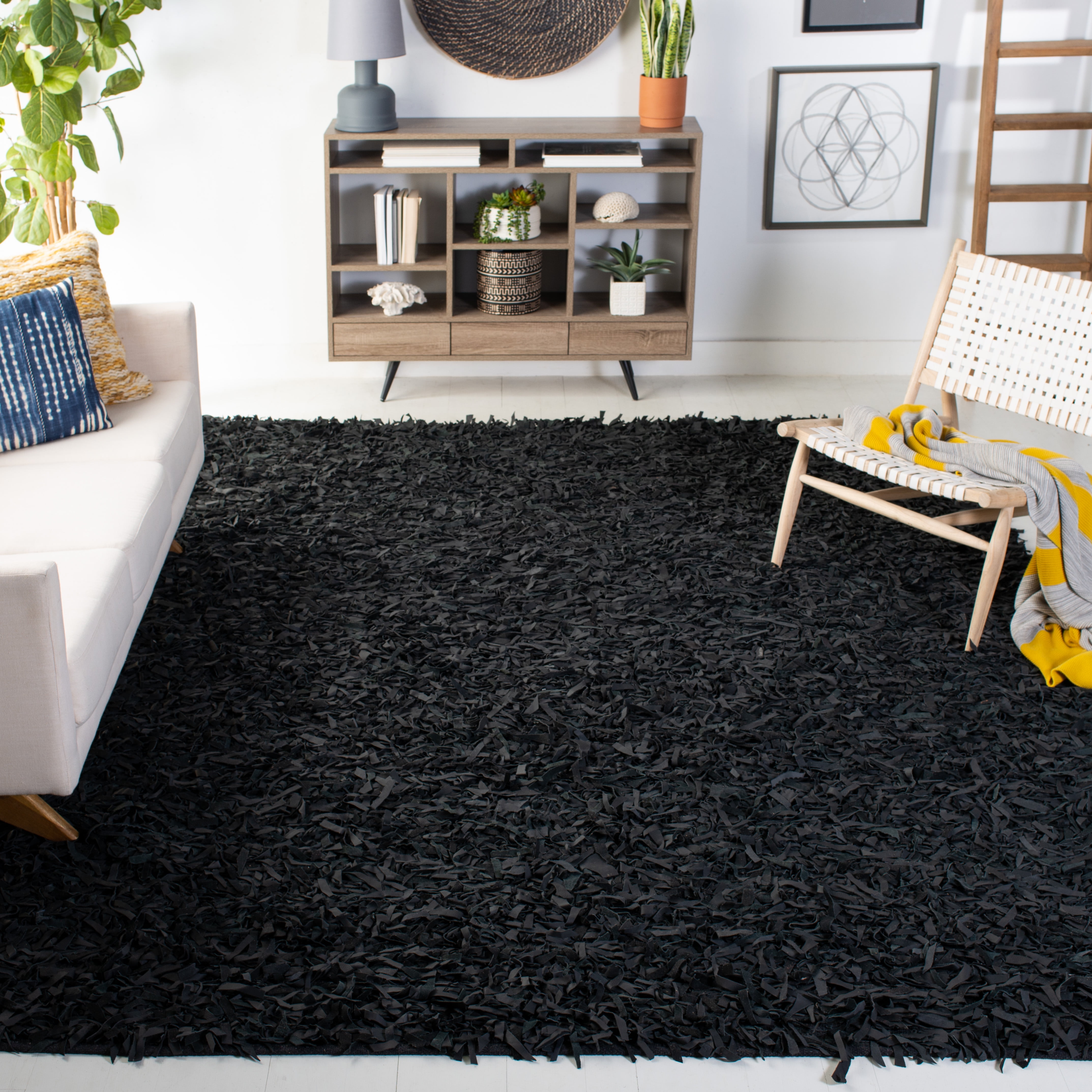 SAFAVIEH Mariam Leather Shag Area Rug, Multi, 6' x 6' Square