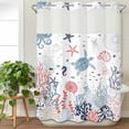 thumbnail image 3 of Navy Blue Coastal No Hook Shower Curtain Waterproof, Bathroom Curtains with Snap in Liners and See Through Top Window, Coral Turtle Starfish Jellyfish Hotel Style Bathtub Curtains Shower 72"Wx96"L, 3 of 8