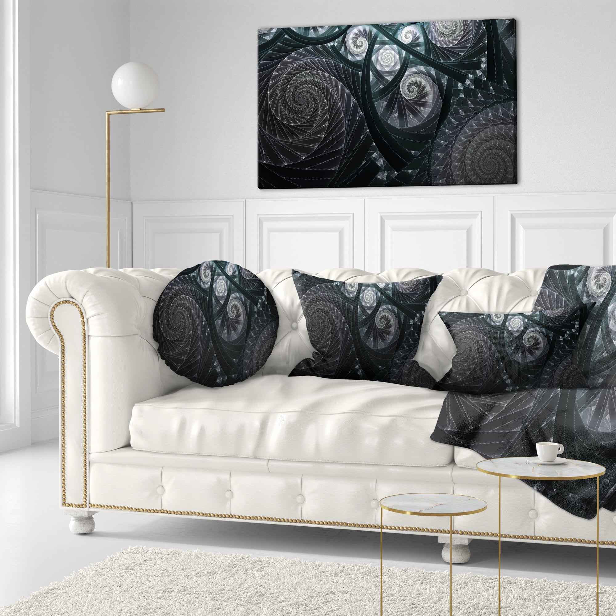 Designart Dark Spiral Fractal Flower Digital Art - Floral Throw Pillow - 12x20