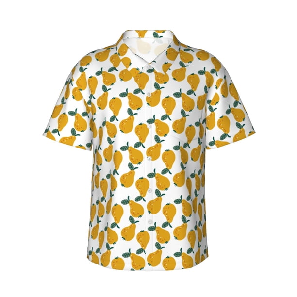 Fotbe Yellow Pears Camisa Hawaiana para Hombre Unisex – Camisa Casual de Verano con Botones de Manga Corta de Algodón y Lino,Small