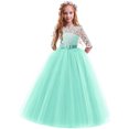 thumbnail image 4 of Robe Longue en Dentelle Florale Vintage pour Filles Manches 3/4 Robe de Soirée de Mariage Robe de Danse Formelle, 4 of 5