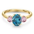 thumbnail image 3 of Gem Stone King 10K Yellow Gold London Blue Topaz and Pink Lab Grown Diamond Engagement Ring for Women | 2.00 Cttw | Oval 8X6MM | Gemstone November Birthstone | Size 8, 3 of 6