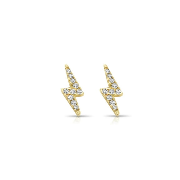 Tilo Jewelry 14K Yellow Gold Pave Lightning Bolt Stud Post Earrings with Cubic Zirconia CZ Stones | Secure Screw-Backs | Dainty Everyday Earrings for Women, Men, Unisex