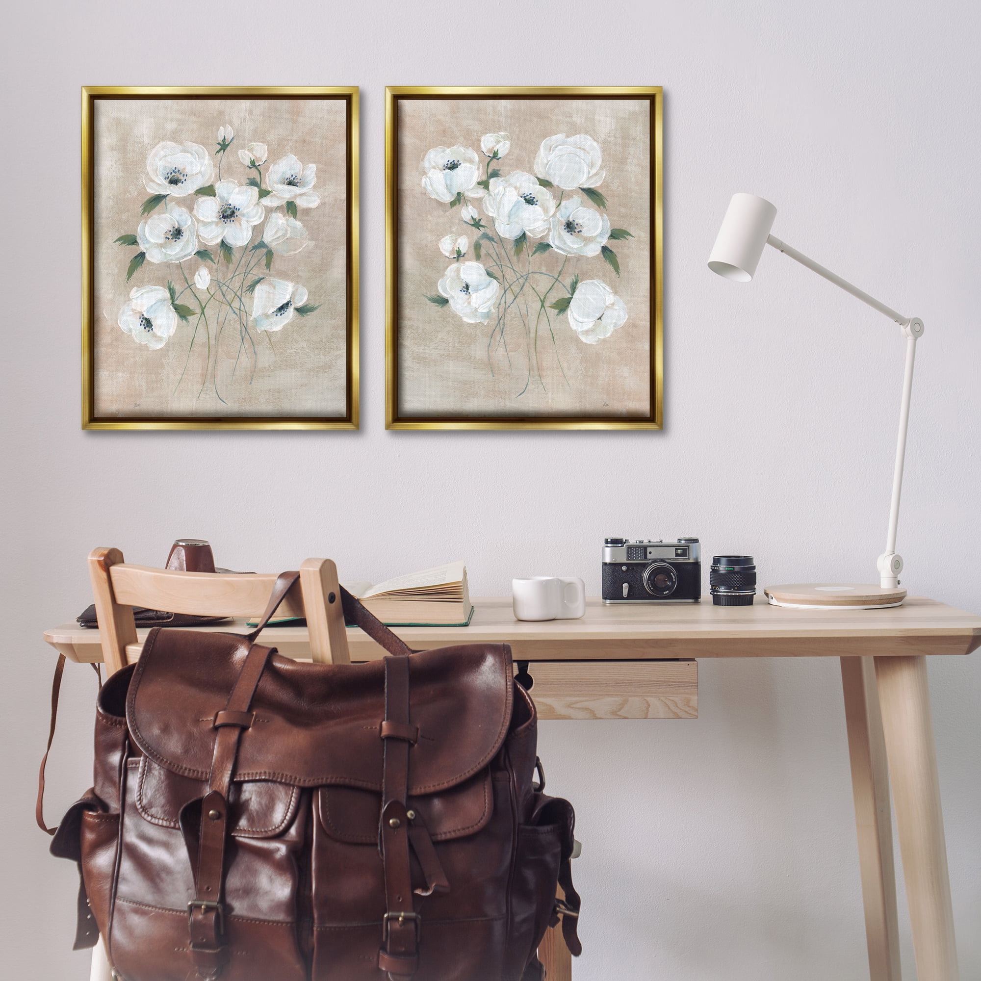 Stupell Industries Traditional Blossoms Bundle Plants & Flowers Painting Gold Floater Framed Canvas Art Print Wall Art, 31 x 25, Set of 2