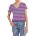 thumbnail image 7 of Women's Tops Summer Casual V Neck Short Sleeve Tunic Shirts Loose Striped Print Soft Comfortable Tee (XL, Purple 1), 7 of 7