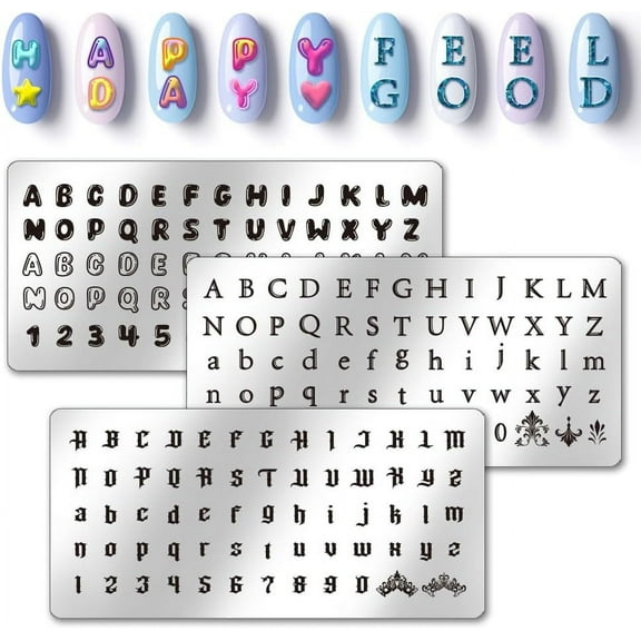 PH 3pcs Letter Number Nail Stamping Plates 3 Styles Alphabet Nail Stamper Typeface Nail Art Stencils Print Nail Stencils Stainless Steel Nail Image Plate for Nail Art Design Manicure Salon grey