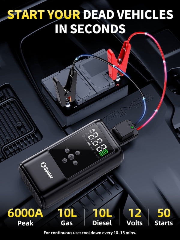 Jump Starter with Air Compressor, 1000A 12V Jump Box for 5.0L Gas or Up to 3.5L Diesel Car Battery, 150PSl Digital Tire Inflator with Emergency Light