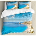 thumbnail image 1 of Cyprus Duvet Cover Set Queen Size, Landscape Art Image of Aphrodite's Rock from Beach at Coast of Paphos District, Decorative 3 Piece Bedding Set with 2 Pillow Shams, Multicolor, by Ambesonne, 1 of 3