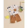 thumbnail image 4 of vera natura Baby Boy Summer Outfits Short Sleeve Dinosaur Leaf Print T-Shirt + Pocket Shorts Set, 4 of 9