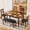 Black and Brown, variant on Furmax 6-Piece Solid Wood Dining Table Set with 4 Chairs & 1 Bench, 58" Durable Table for 4-6 People, Perfect for Family Kitchen/Dining Room/Restaurant with PU For Softness, Black and Brown