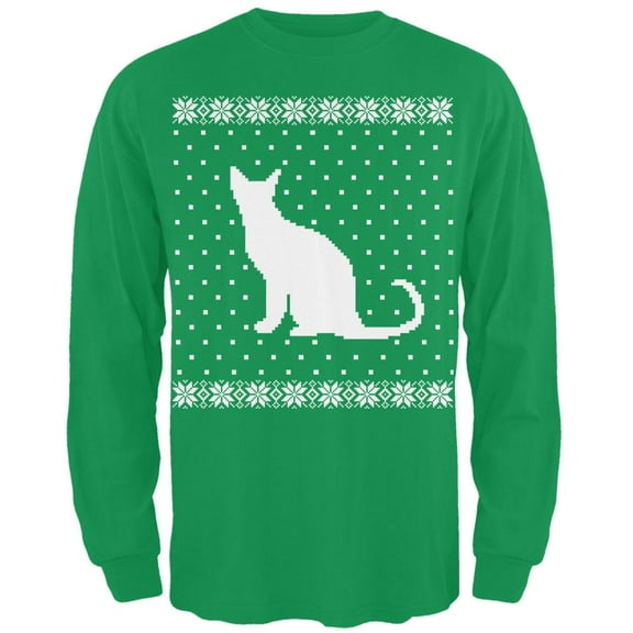 Big Cat Ugly Christmas Sweater Green Long Sleeve T-Shirt