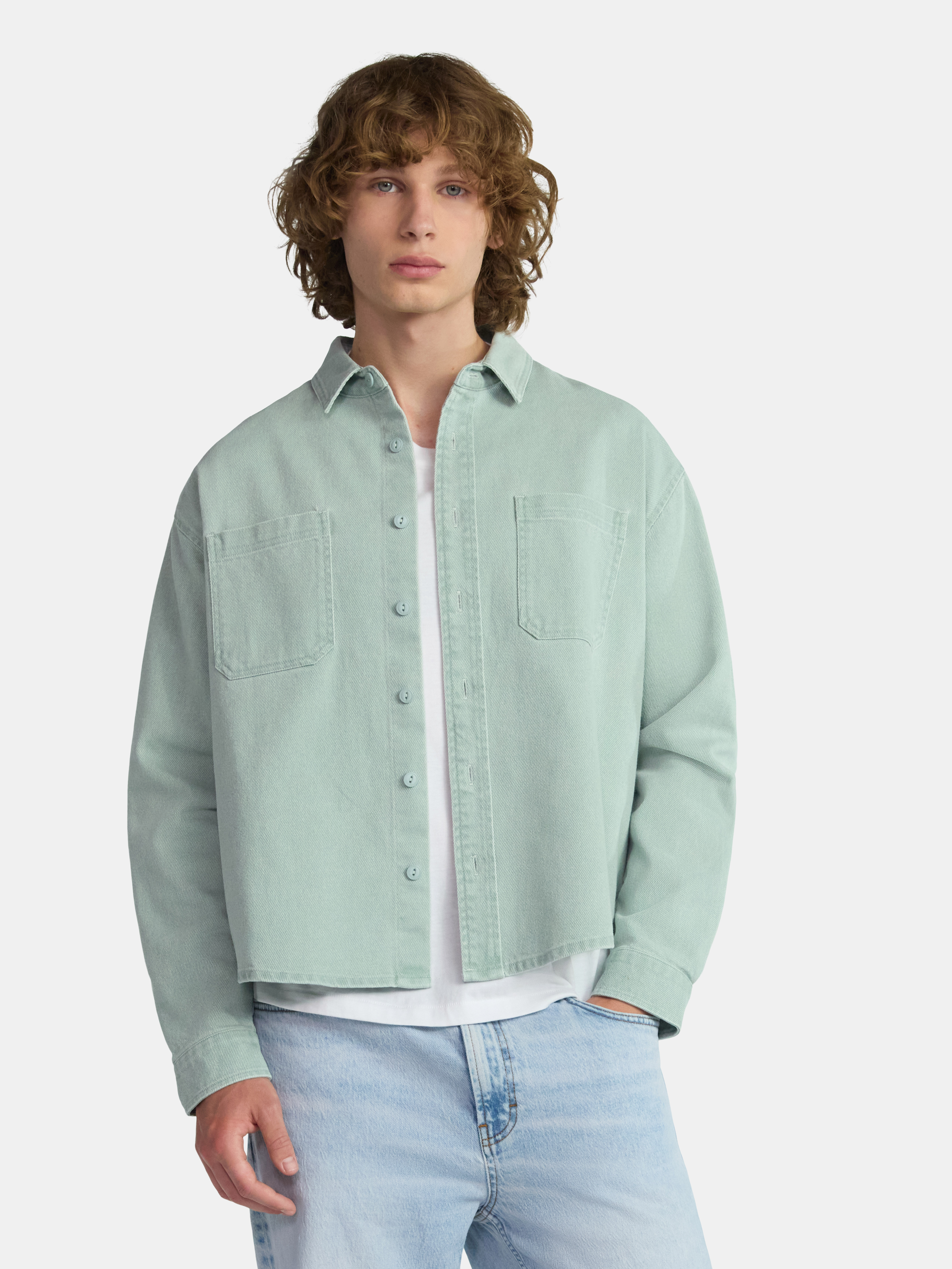 No Boundaries Twill Shirt with Long Sleeves, Men's and Big Men's