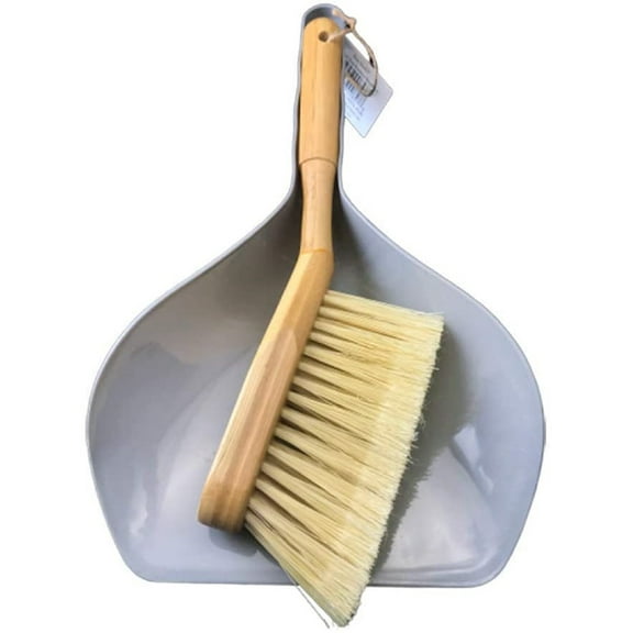 Dependable Industries Natural Bamboo Brush and Gray Dustpan Set Ideal for Household Cleaning, Kitchen, Bathroom