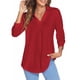 thumbnail image 4 of Blusa Cuello En V Manga 3/4 Color Puro para Mujer Camisa Plisada Suelta Casual para Verano Primavera Rojo L, 4 of 6