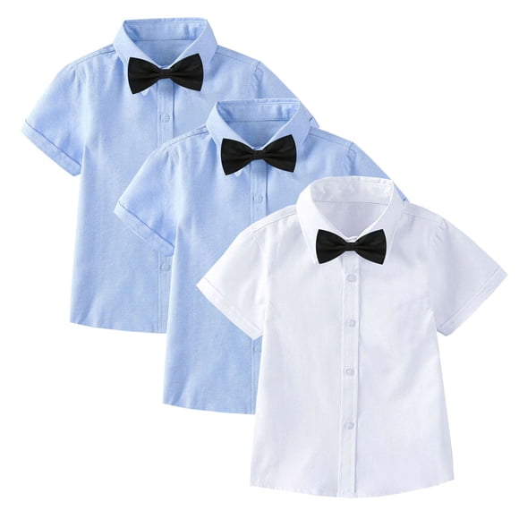 Odeerbi 2-15 Años Chicos Niñas Manga Corta Camisas de Vestido 3 Paquete de Algodón Uniforme Escolar Camisas Con Arco / Corbata