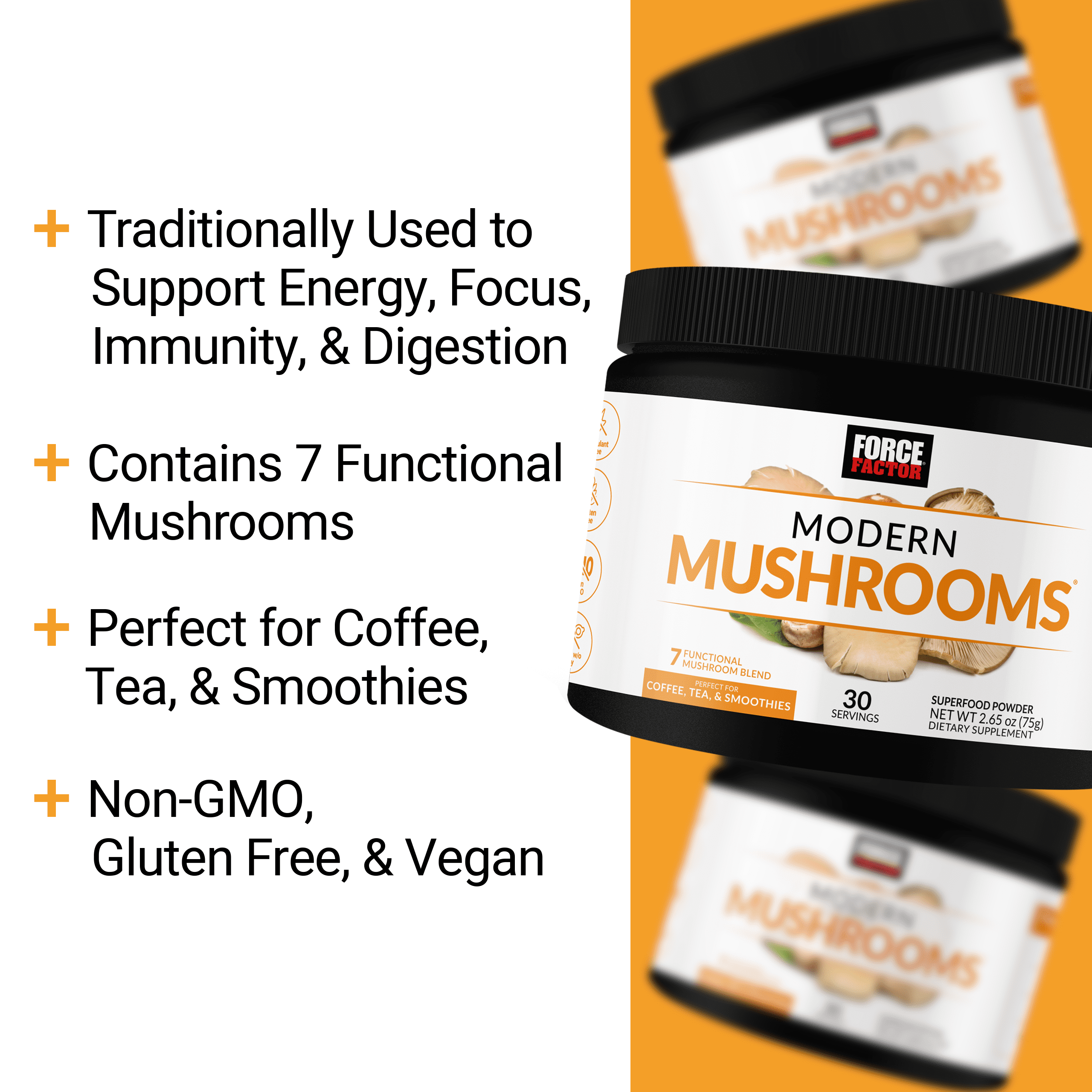 (3 pack) Force Factor Modern Mushrooms, Mushroom Supplement with Lion’s Mane, Cordyceps & Reishi for Energy, Focus, Immune Health, Unflavored, 30 Servings