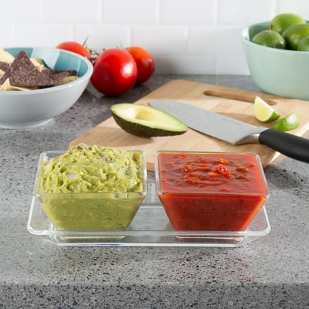 Chip Dip Platter Serving Tray with 2 Dishes-Condiment Platter with Separate Bowls for Appetizers, Snacks, Dips, Veggies, Chips, Garnishes and More by Classic Cuisine ()