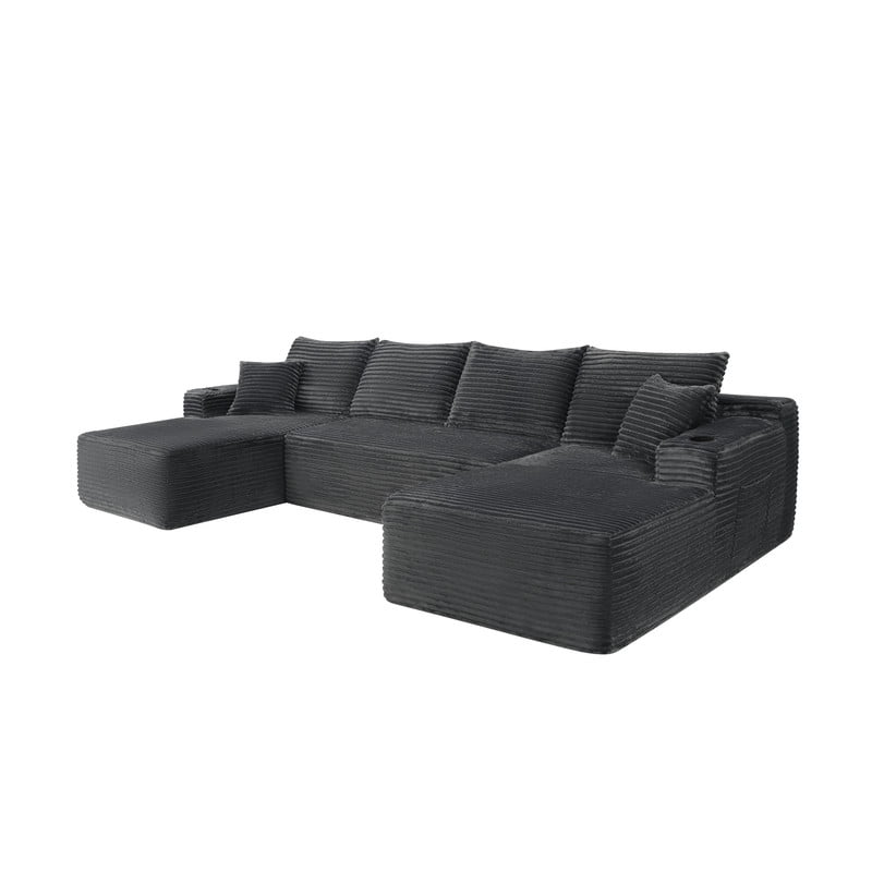 134''W Oversized Sectional Sofa Set with Double Chaise Lounge, U-Shaped Boneless Couch, Corduroy Upholstered Modular Sofa