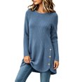 thumbnail image 5 of Women's Ribbed Knit Crewneck Tunic Tops Fall Long Sleeve Button Detail Fashion Lightweight Sweater S-XXL, 5 of 6
