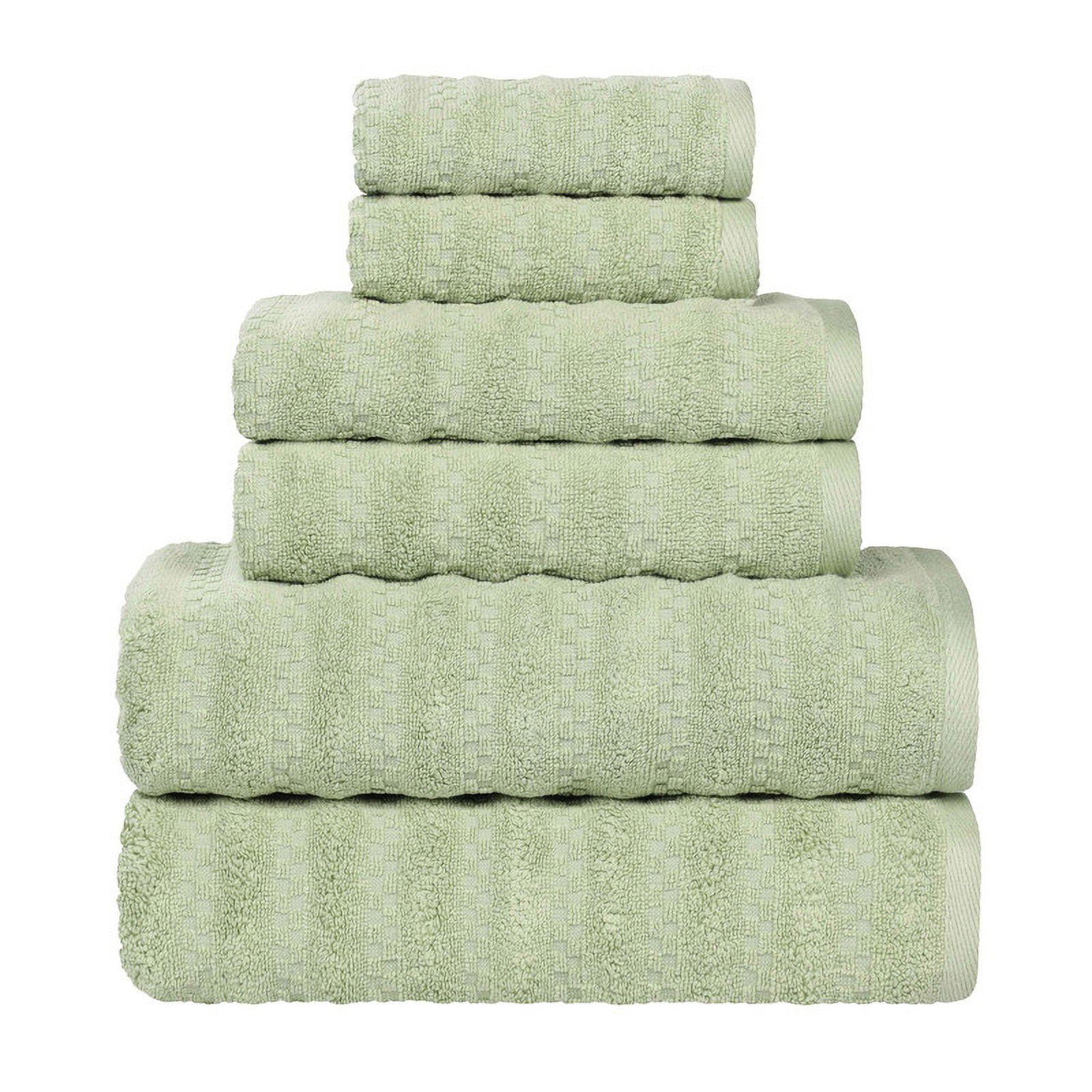 Superior Zuma Waffle Textured Stripes Zero Twist 6 Piece Towel Set, Green