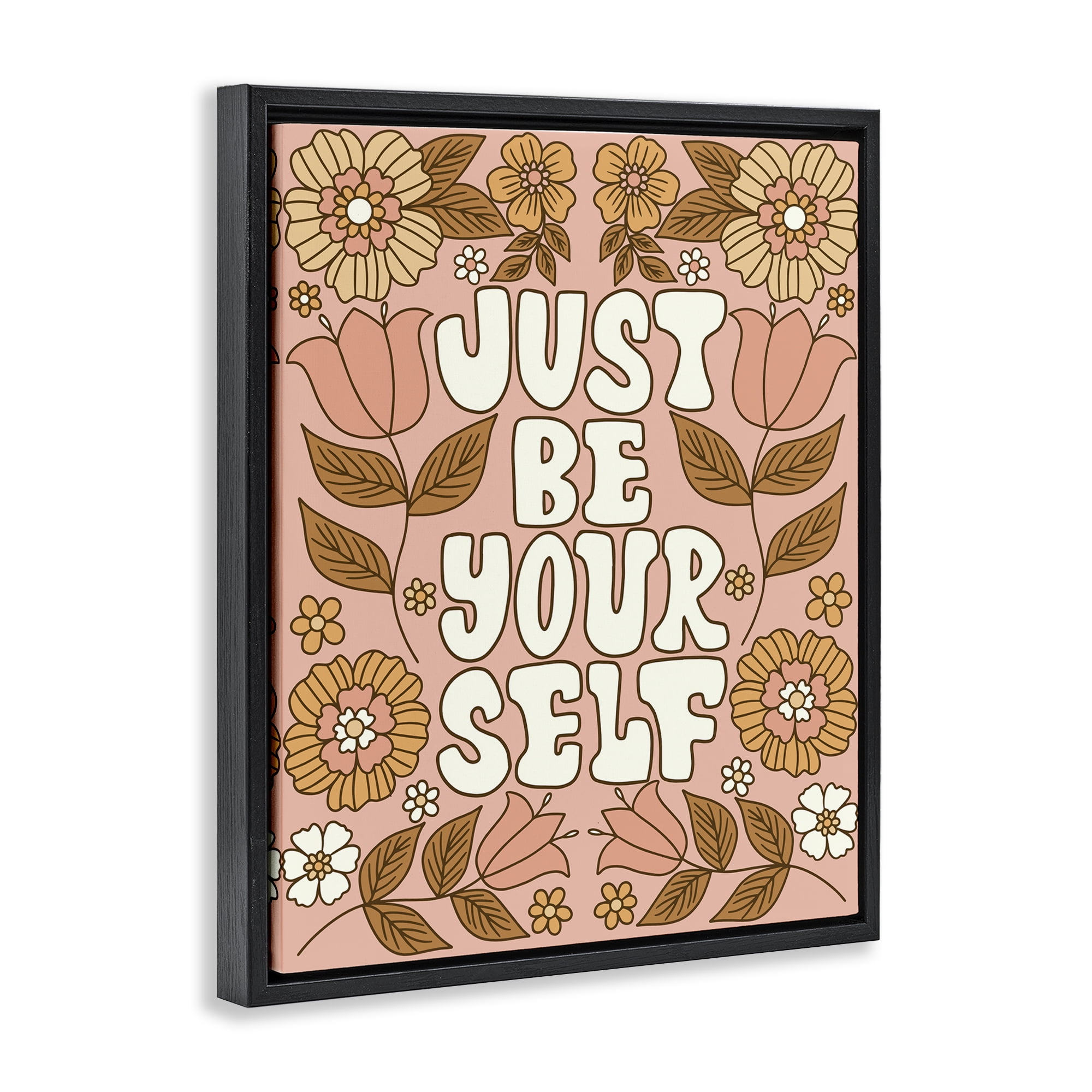 Stupell Industries Groovy Be Yourself Plants & Flowers Painting Black Floater Framed Canvas Art Print Wall Art, 17 x 21