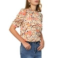 thumbnail image 4 of MODA NOVA Juniors Floral Ruffle Mock Neck Puff Half Sleeves Chiffon Top, 4 of 5