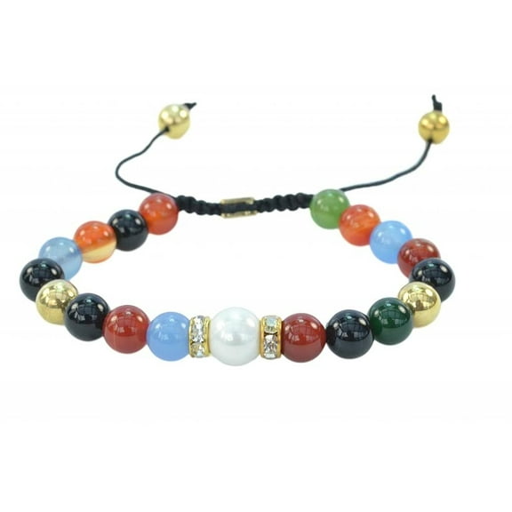 Handmade Round Mix Colors Agate Gemstone Macrame Style Adjustable Bracelet - 91206