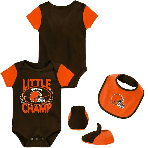 Newborn & Infant Brown/Orange Cleveland Browns Little Champ Three-Piece Bodysuit Bib & Booties Set