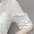 thumbnail image 5 of Olyvenn Women's Embroidered Puff Sleeve Casual Hollow Short Sleeve Shirt V-Neck Flowing Shirt Elegant Lace Tops White M, 5 of 5