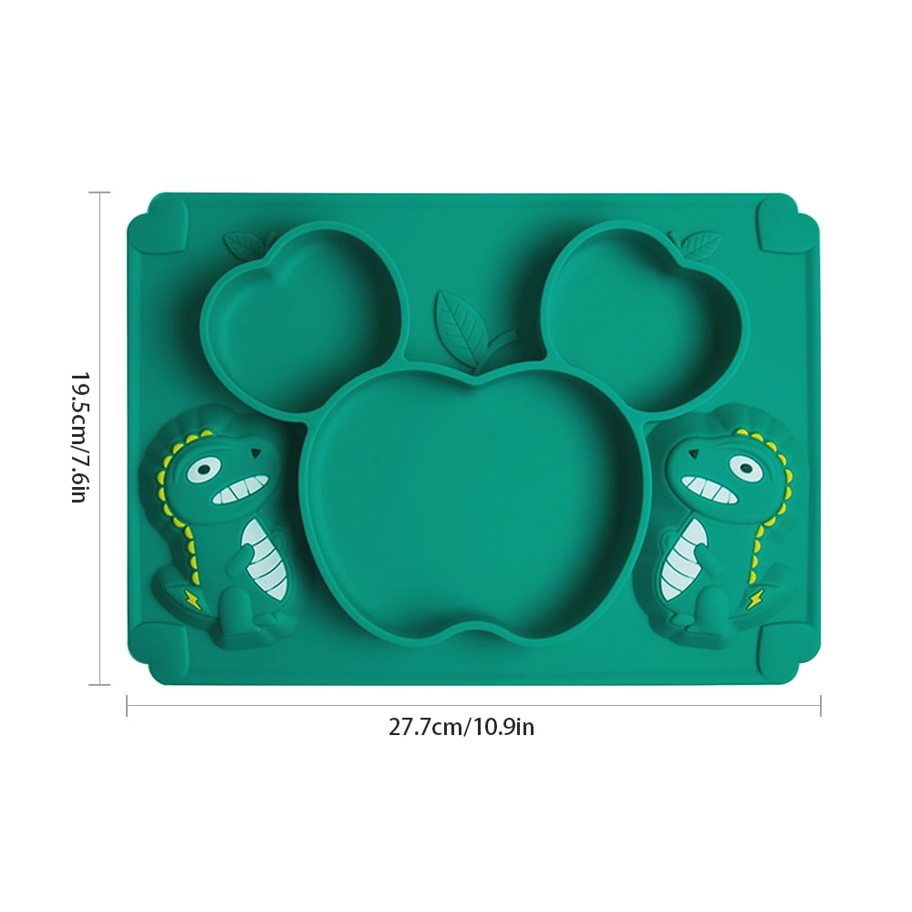Divided Cartoon Toddler Baby Plates - Portable Non Slip Suction Toddler Plates for Children Babies and Kids Baby Feeding Tableware Kids Dishes Children Dinnerware Eating Food Bowl - Green Dinosaur