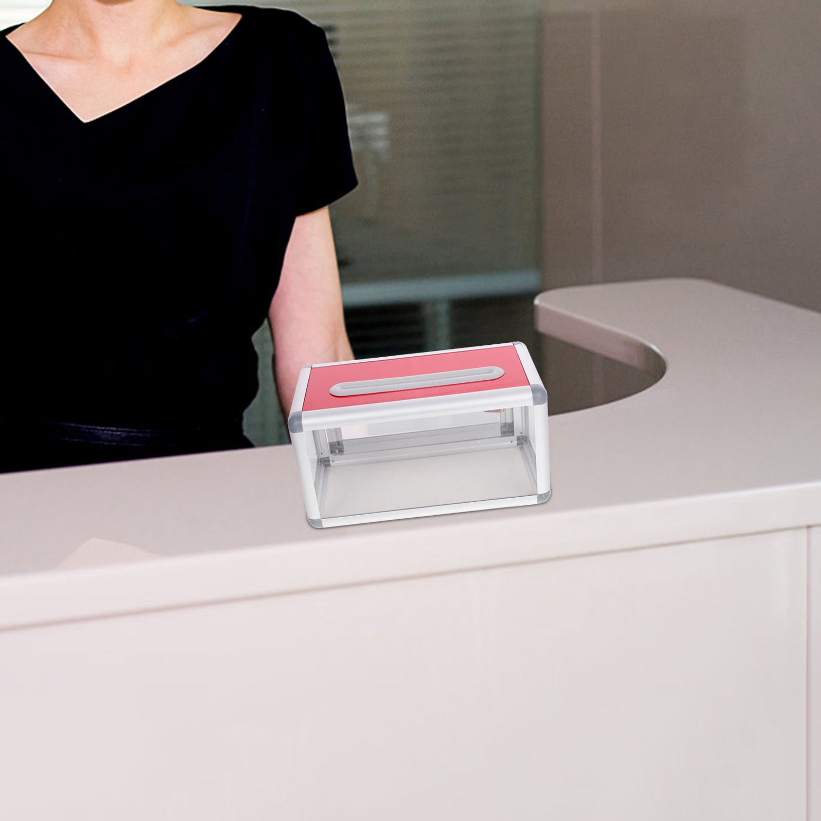 AURARMLET Portable Transparent Business Card Holder with Lock, Aluminum Alloy Desktop Organizer for Office and Home Use