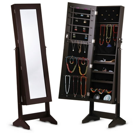 Standing Mirrored Jewelry Armoire With 10 Automatic Led Lights And Standing Mirrored Jewelry Armoire With