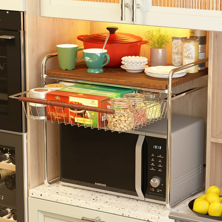 Kitchen Microwave Rack Retractable Oven Rack Countertop Storage Rack Double Layer, China Kitchen