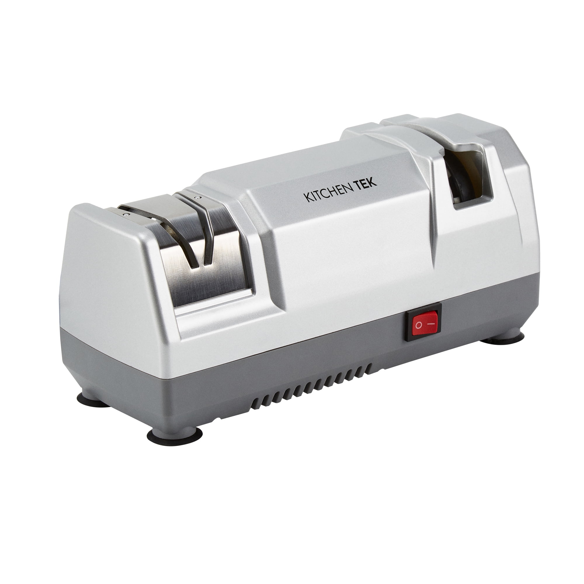 Restaurantware-Kitchen Tek 2-Stage Electric Knife Sharpener, 1 Straight-Edge Knife Sharpener With Diamond Grinding Wheel - 120 Voltage, Quick Sharpening, Gray Plastic, For Kitchen Knives
